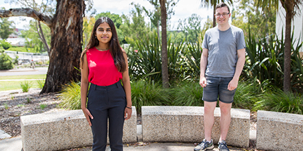 ANU Law students Varshini Viswanath (left) and Andrew Ray