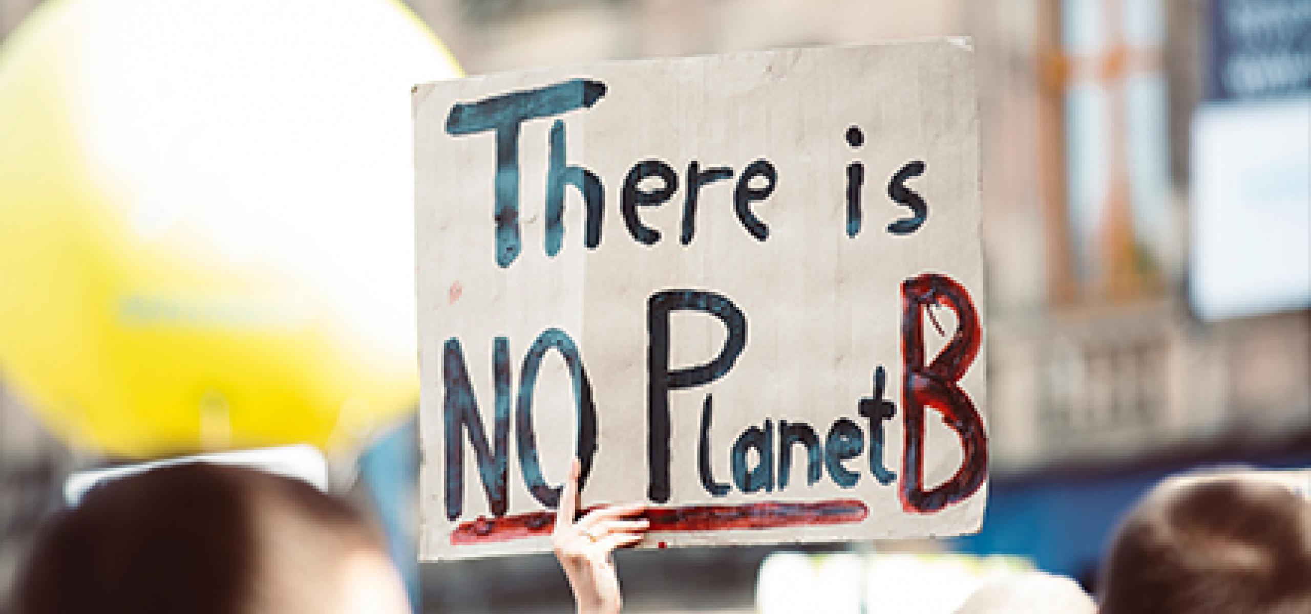 A climate activist holds a placard at a protest A climate activist holds a placard at a protest