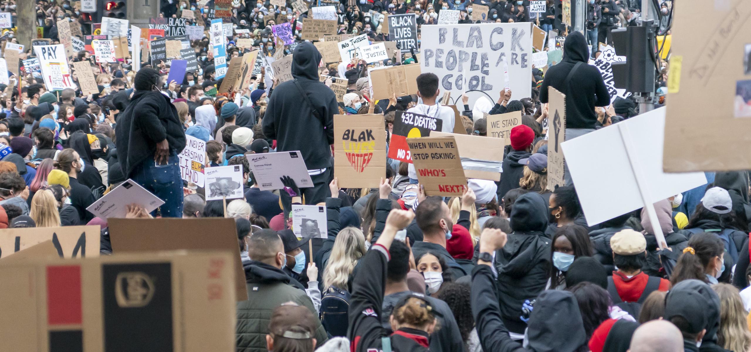 Protesters attend a black lives matter rally in Melbourne